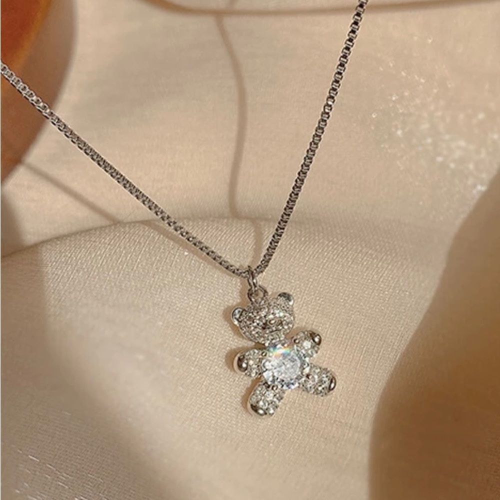 CZ SILVER TINY BEAR NECKLACE
